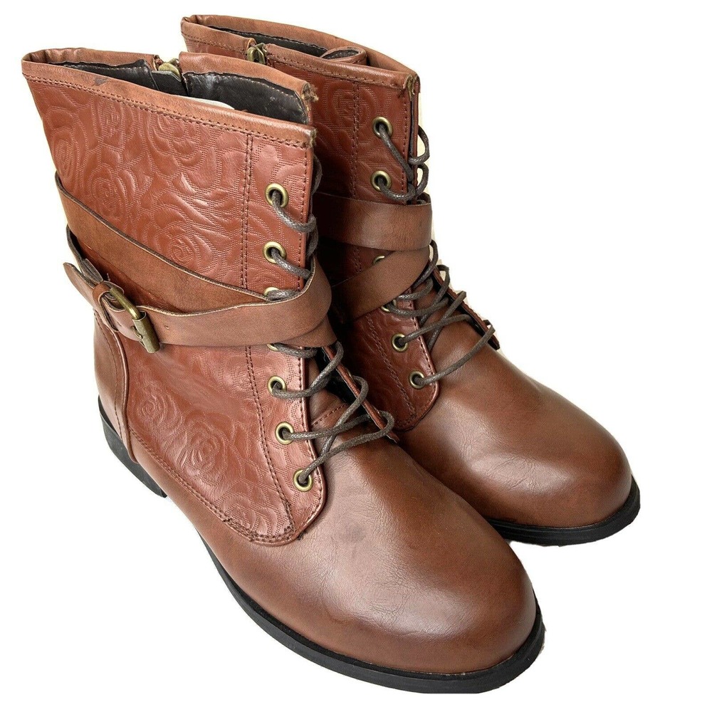 Torrid Embossed Rose Faux Leather Combat Boots 9 W